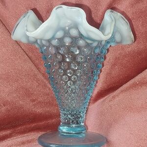 Blue and White Hobnail Glass Vase